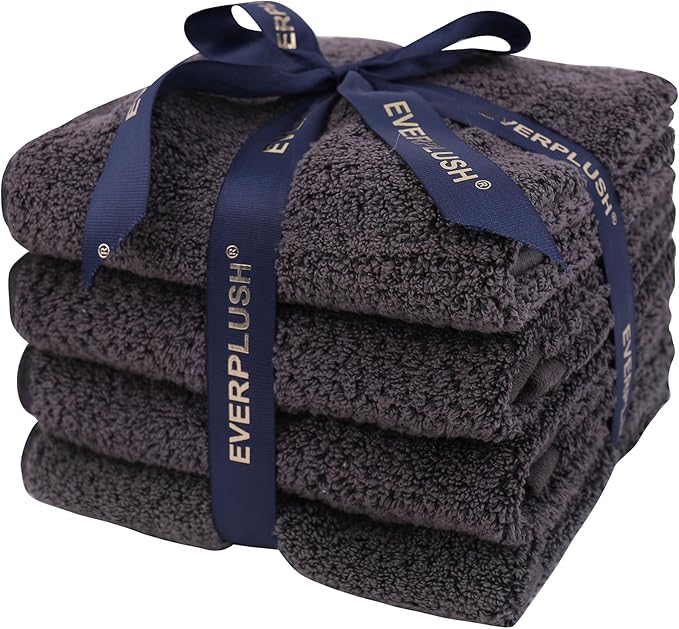 Everplush 4-Piece Premium Hand Towel Sets: Super-Soft, Highly Absorbent & Quick Drying Bathroom Towels – Versatile for Hotel, Bathroom, Shower, Spa, 16x30 Inches(Charcoal, 16" x 30")