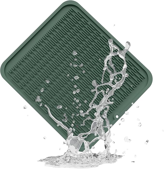 ZLR Large Silicone Dish Drying Mat (16" x 18") - XL Heavy Duty Drainboard Mat for Pots, Pans & Family Loads - Heat Resistant Trivet & Counter Protector, Easy Clean (Dark Green)