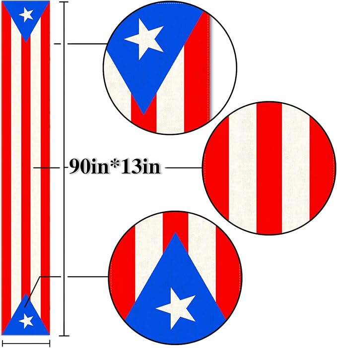Nepnuser Puerto Rican Table Runner for Puerto Rico Themed Party Decoration Home Kitchen Dining Room Dinner Linen Table Decor (13" x 90")