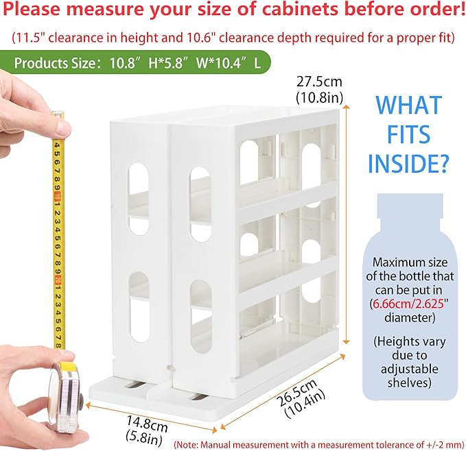 Dutiplus Medicine Organizer 3-Tier Shelves Cabinet Storage Rack Organizer for Holding Vitamins, Supplements, Cosmetics 10.82" H x 5.82" W x 10.43" D (Creamy White)