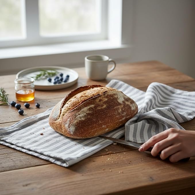Eight Owls Stonewashed Linen Kitchen Dish Towels - 20 x 27 inch – 100% Pure Linen Tea Towel/Hand Towel - Set of 2 (Sage Stripe)