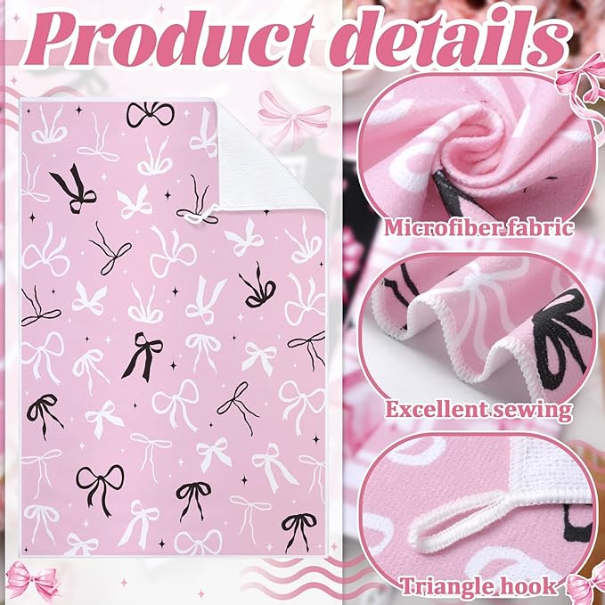 Bencailor 6 Pcs Pink Bow Kitchen Towels Decorative Sets Dish Towels Absorbent Fast Drying Hand Tea Vintage Hanging Reusable Cleaning Dishcloths for Cooking Farmhouse Bathroom Accessory