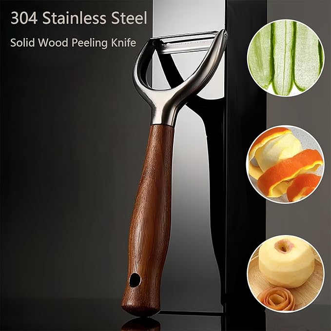 Professional Vegetable Peeler,Peelers For Kitchen Ultra Sharp 304 Stainless Steel Durable Blade,Quick Peeling Apple Carrot Potato Peelers,Ergonomic Natural Non-Slip Wooden Handle