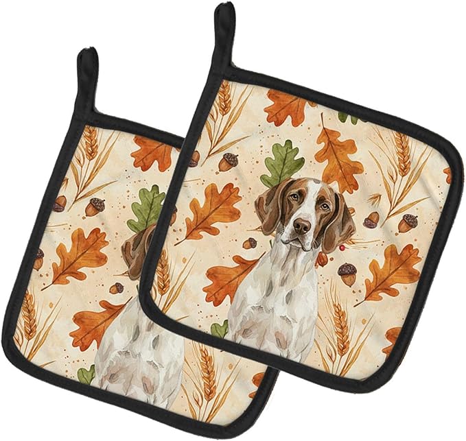 Caroline's Treasures Liver and White Pointer Heirloom Fall Pair of Pot Holders Pair 7.5x7.5 Quilted Insulated Hot Pads Decorative Kitchen Gift Made in USA