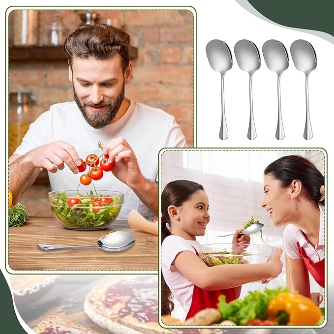 Layhit 42 Pcs Large Serving Spoons Stainless Steel Bulk for Buffet Highly Polished 8 Inches Metal Utensils Solid Dishwasher Safe Serving Spoons for Catering Salads Pasta Soup Home Party