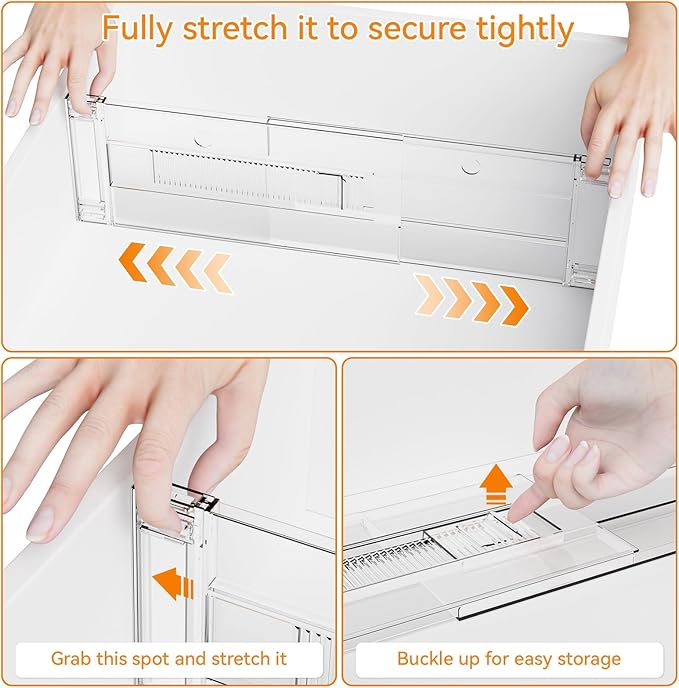 Yieach 8 Pack Clear Acrylic Drawer Divider 6 Inch High,Expandable from 14-20'',Adjustable Dresser Drawer Dividers for Baby Clothing,Underwear and Sock,Separators,Deep Drawer Separators for Kitchen