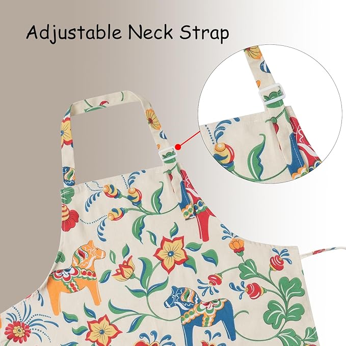 DILLMAN Aprons for Women with Pockets Cotton Linen Cooking Kitchen Baking Soft Durable Floral Gardening Apron