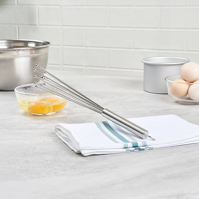 Restaurantware 12.5 in Stainless Steel Ball Whisk - 24 Pack - German Standard Egg Beater with Ergonomic Handle, Dishwasher Safe - Manual Mixer Cooking Whisk for Baking, Stirring, Sauces, Beating