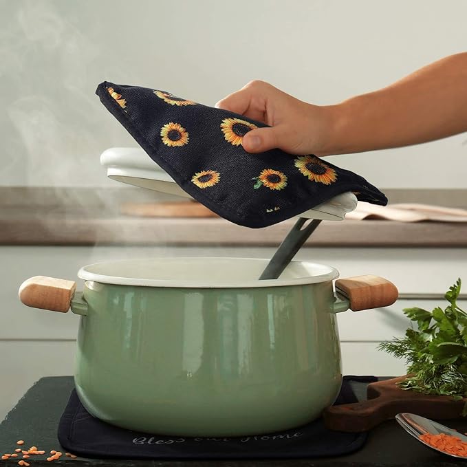 Bencailor 12 Pcs Pot Holders with Pocket Kitchen Hot Potholders Hot Pad Oven Mitts Cookie Bag Oven Gloves for Kitchen Gift Baking Cooking(Yellow,Hello Sunflower)
