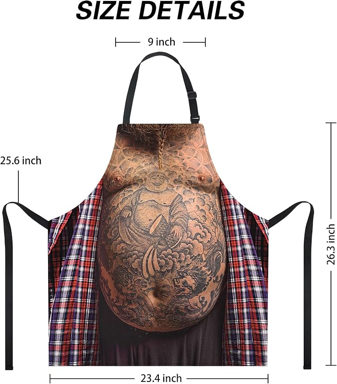 Funny Men Cooking Grilling Aprons Tattoo Belly BBQ Funny Gag Gifts for Christmas, White Elephant Gift Exchange (Tattoo, One Size)