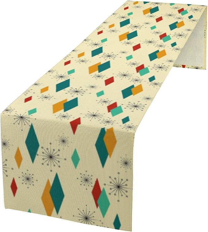 Mid Century Modern Table Runners Retro 50s 60s Minimalist Abstract Geometric for Dining Room Dinner Runner Kitchen Indoor Outdoor Patio Party Decor Fabric 1 Panel W13xL70in