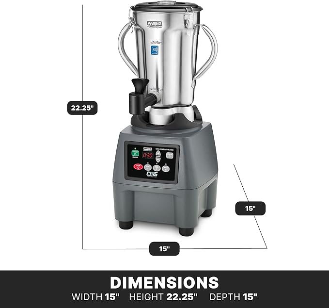 Waring Commercial Heavy Duty Blender, 3.75 HP Variable Speed Timer, 1-Gallon Stainless Steel Jar with Spigot, for Smoothies Soups & Sauces, CB15TSF