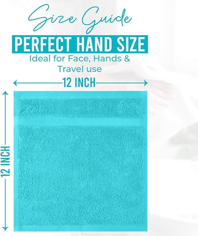 DAN RIVER 12-Pack Premium 100% Cotton Aqua Face Towels for Bathroom - Reusable Face Wash Cloths for Showering 12x12 Inches - 550 GSM Super Soft & Absorbent Luxury WashCloths for Body, Spa & Gym
