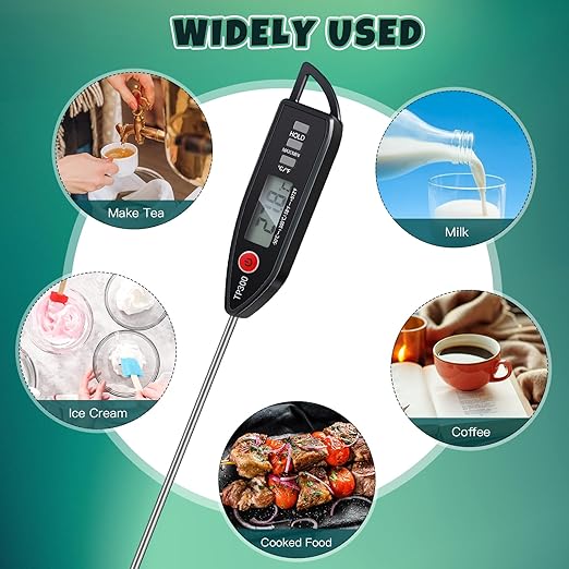 Copkim 3 Pcs Instant Read Meat Thermometer with Long Probe 9.65 Inch Kitchen Cooking Food Candy Waterproof Digital Thermometer for BBQ Water Milk Yogurt Liquid (Pointed,Black,White,Red)