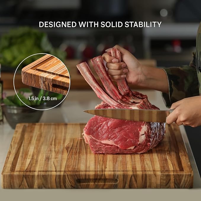 Teakhaus Carving Board and Cutting Board Oil Set - Includes Small (S) Wood Cutting Board with Juice Groove and EON Food Grade Mineral Oil - Knife-Friendly - FSC Certified