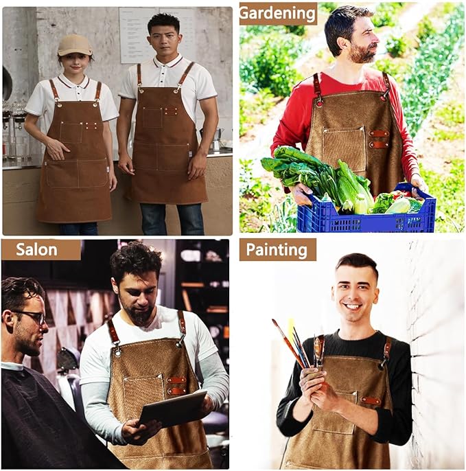 Aprons For Women Men With Pockets 2 Pcs,Kitchen Waterproof Hair Stylist Linen Bbq Tool Canvas For Adults Apron