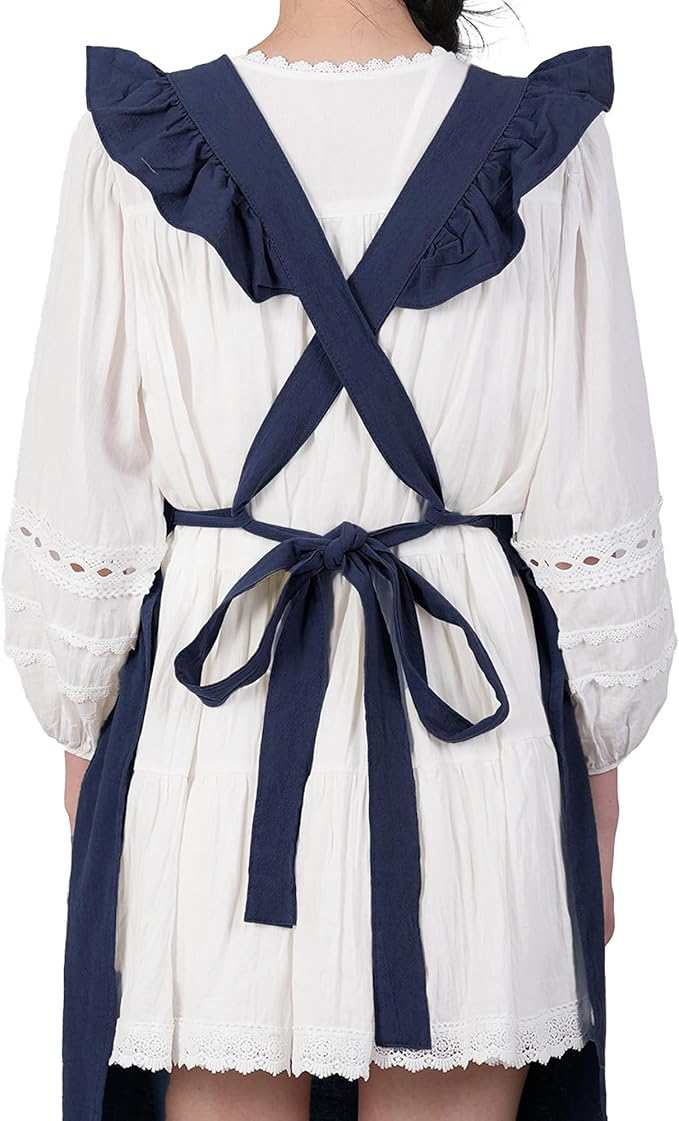 Aoomzoon Vintage Aprons for Women with Pockets Cute Lace Ruffle Adjustable Apron for Cooking Kitchen Baking Gardening
