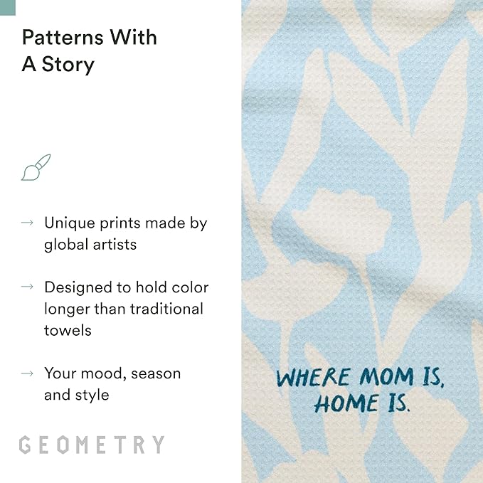 GEOMETRY Tea Towels – Mothers Day Collection – Quick-Dry, Ultra-Absorbent, Reusable Microfiber Kitchen Towels for Drying & Cleaning - Home is Mom - 1 Pack