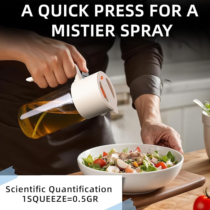 Costop Oil Sprayer for Cooking, 2025 Large Advanced Olive Oil Dispenser Bottle,500ml/17oz Glass Olive Oil Sprayer,2 in 1 Even Spray with Portion Control for Kitchen, Air Fryer, Salad, BBQ - White