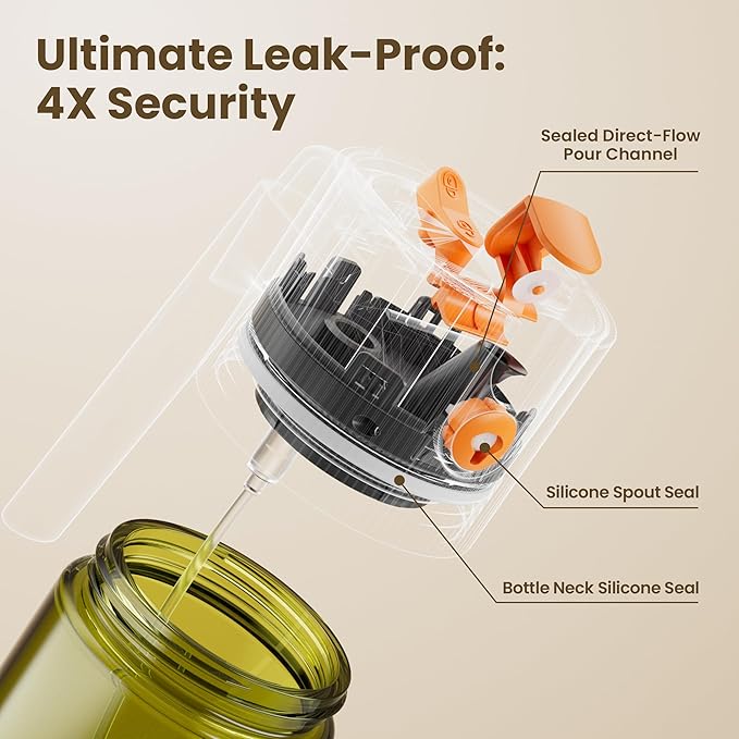 LUKUMIQI 2 in 1 Oil Sprayer for Cooking, 17oz Light-Blocking Glass Spray Bottle with Stickers, Oil Dispenser for Salad, Air Fryer & BBQ