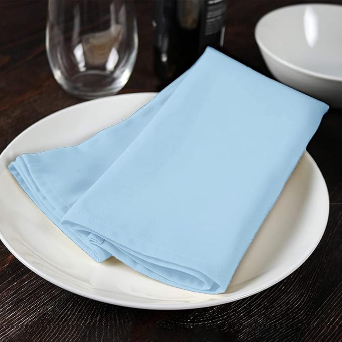 Avalon Kitchen Light Blue Cloth Napkins Bulk (Pack of 24) - 100% Polyester Dinner Linen Napkins Cloth Washable & Reusable - Durable with Hemmed Edges - Ideal for Parties and Weddings (17x17 Inches)