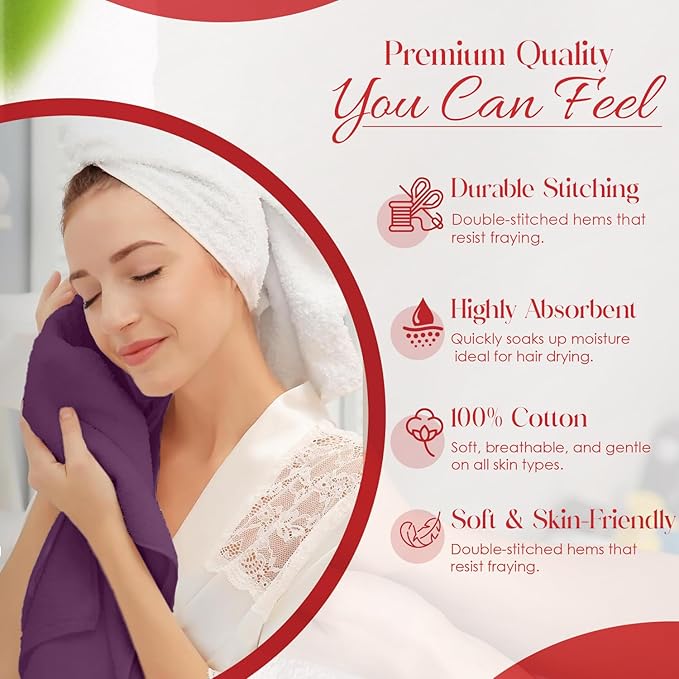 RIVERSIDE 6 Pack Premium Hand Towels Set, 16x28 inches, 100% Ring Spun Cotton, 600 GSM, Soft, Quick Dry and Highly Absorbent, Towels for Bathroom, Kitchen, Gym, Spa - Purple Passion
