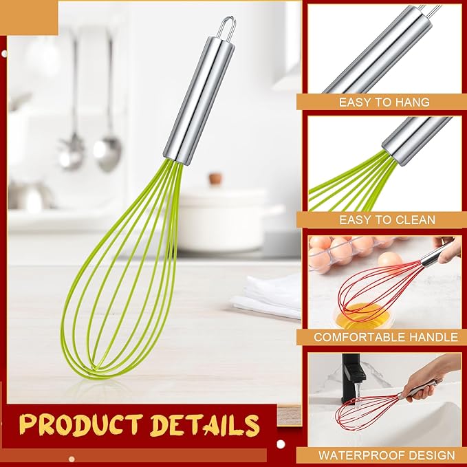 FoldTier 16 Sets 12 Inch Whisks Bulk DIY Fillable Whisk Gifts Colored Silicone Whisks for Cooking Heat Resistant Egg Beaters for Candy Holder Party Favors