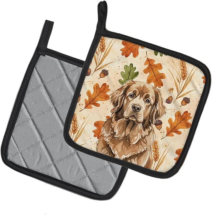 Caroline's Treasures Brown Newfoundland Heirloom Fall Pair of Pot Holders Pair 7.5x7.5 Quilted Insulated Hot Pads Decorative Kitchen Gift Made in USA