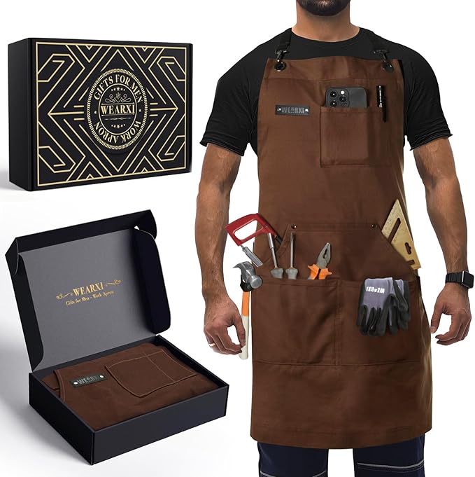 WEARXI Aprons for Men, Woodworking Apron with Tool Pockets, Canvas Work Apron for Woodworkers, Mechanics, Blacksmiths, Carpenters S-XXXL, Mens Aprons Gifts for Dad, Gifts for Father Day, Dad Gifts