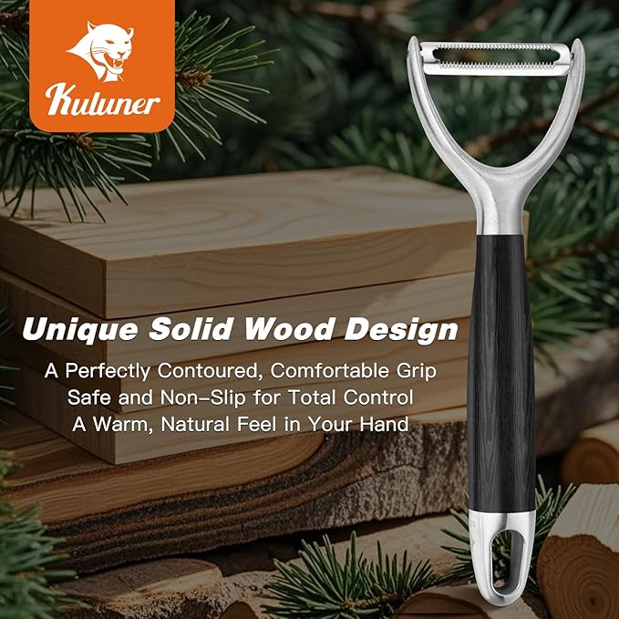 KULUNER 304 Stainless Steel Multi-Function Kitchen Peeler - With Solid Wood Handle, Sharp Durable Blade, Effortlessly Peels Vegetables and Fruits, Essential Kitchen Tool（ Type Y ）