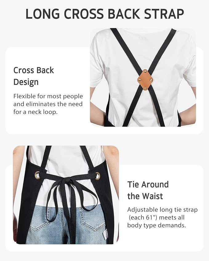 Syntus Apron for Men Women, Adjustable Cooking Kitchen Chef Aprons with 2 Pockets, Cotton/Polycotton/Polyester