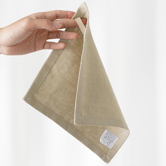 100% Linen Thick Washcloths with Loop - Linen Cloths Makeup for Face 4 Pack 10 x 10 Inch, Small Exfoliating Face Washcloth for Women Bathroom Travel,Dark Khaki