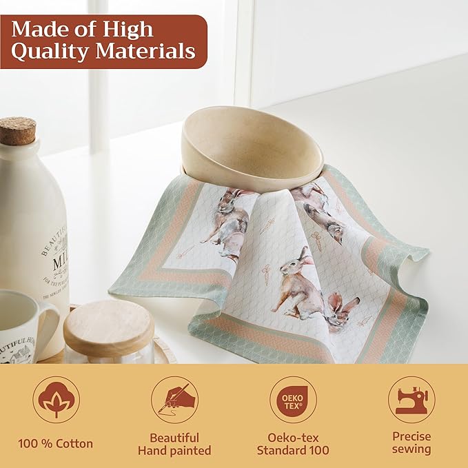 Maison d' Hermine Cloth Napkins Set of 4 100% Cotton Everyday Reusable Square Napkins Cloth Washable Dinner Wedding Restaurant Gifts for Mothers Day Spring/Summer (Rabbits At Dawn, 18" x 18")