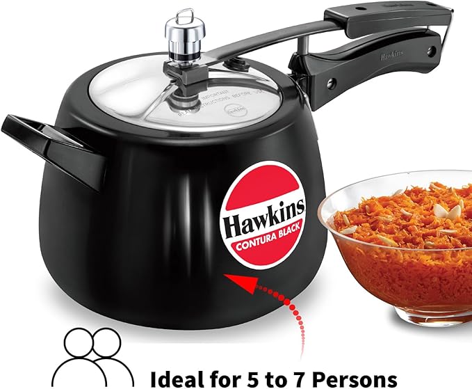 Hawkins 4 Litre Contura Black Pressure Cooker, Hard Anodised Inner Lid Cooker, Handi Cooker, Black (Cb40), 4 Liter