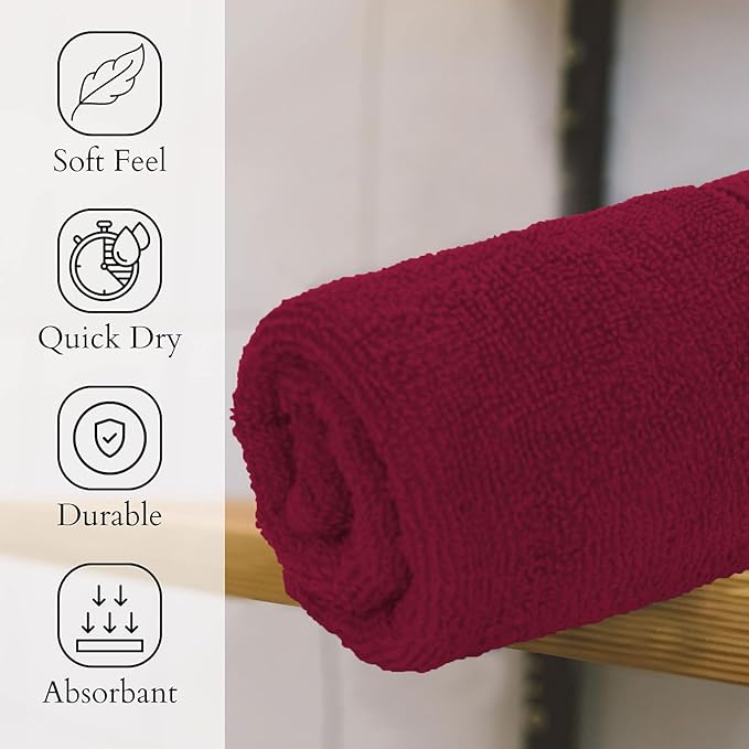 GOLD TEXTILES Premium Hand Towels for Bathroom -100% Ring Spun Cotton (Red Wine,4 Pack, 16x30 Inches) Luxury Soft Absorbent & Quick Dry, Bathroom Hand Towel Perfect for Hotel, Salon, Gym & Spa