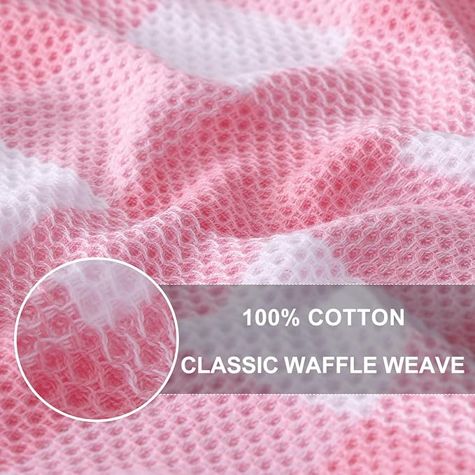 Homaxy Kitchen Towels and Dishcloths Set, 12 x 12 and 13 x 28 Inches, Set of 8 100% Cotton Waffle Weave Check Plaid Kitchen Dish Towels, Super Soft and Absorbent Dish Cloths, White & Pink