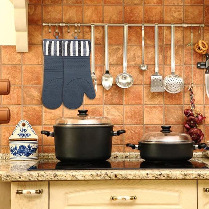 RED LMLDETA Heat Resistant 550 Degree Oven mitt, Silicone Oven Hot Mitts - 1 Pair, Extra Long Professional Baking Oven Gloves - Food Safe,Pot Holders Cooking,Grilling,Kitchen (Grey Mittens)