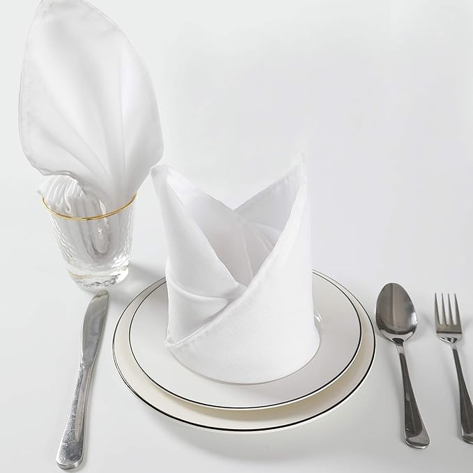 Cloth Napkins 17x17 inch Washable Polyester Dinner Napkins Soft Table Napkins for Wedding Party Dining Banquet(White,25PCS)