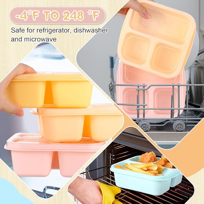 Honeydak 5 Pack Snack Containers 3 Compartment Bento Snack Boxes Divided Meal Prep Containers with Lids Reusable Adults Lunch Food Storage Box for School Work Travel(Vibrant Color)