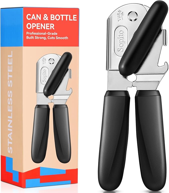 Sopito Can Opener Manual Magnetic Can Openers for Seniors Heavy Duty with Sharp Stainless Steel Blade, Black
