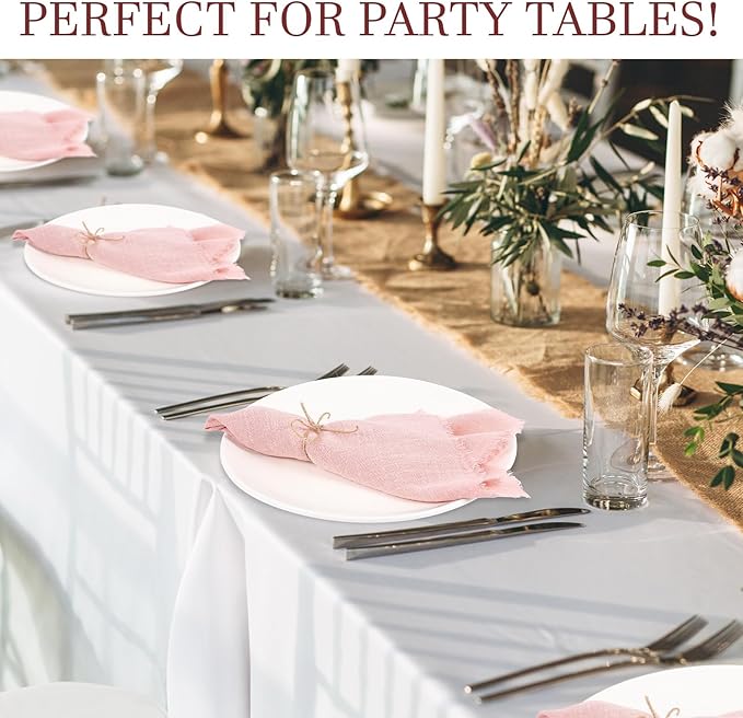 Preboun 24 Pcs Fringe Napkins Bulk Cloth Cotton Soft 17 x 17 Inch Rustic Reusable Washable Festive Square Table Napkins with Fringe for Parties Wedding Restaurant Table Accessory (Dusty Rose)