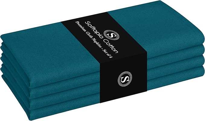 Cloth Napkin 100% Cotton 17"x17" Decorative Washable Table Napkins Set of 4 for Dining, Holidays, Buffet Parties & Wedding Use - Teal Green