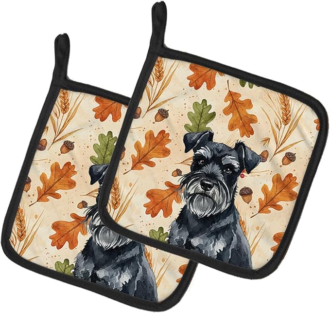 Caroline's Treasures Black Miniature Schnauzer Heirloom Fall Pair of Pot Holders Pair 7.5x7.5 Quilted Insulated Hot Pads Decorative Kitchen Gift Made in USA