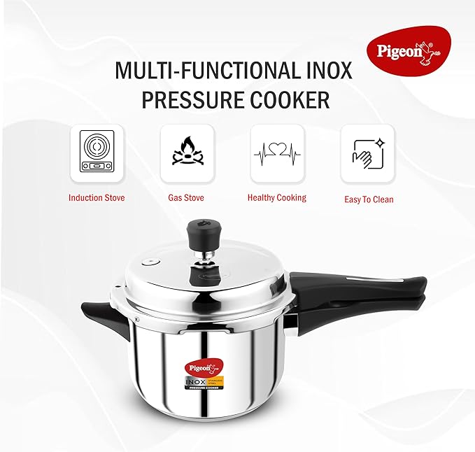 Pigeon Pressure Cooker - 3 Quart - Inox Stainless Steel Outer Lid Induction Base - Cook delicious food in less time: soups, rice, legumes, and more - 3 Liter