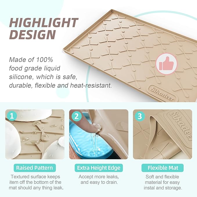 SIKADEER Under Sink Mat Waterproof 34" x 19", Silicone Mat Kitchen Drawer Shelf and Cabinet Liner, Sink Protector for Kitchen Organizers and Storage, Boot Tray Pet Food Mats