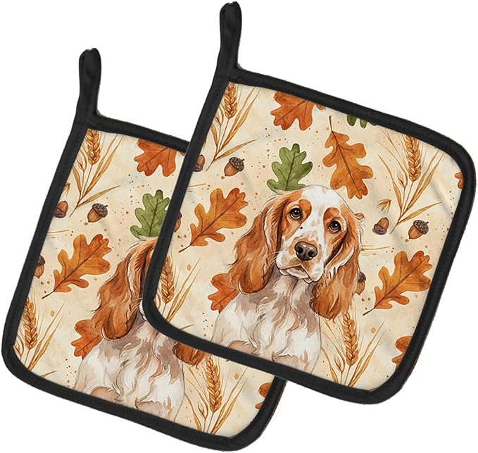 Caroline's Treasures Orange Roan English Cocker Spaniel Heirloom Fall Pair of Pot Holders Pair 7.5x7.5 Quilted Insulated Hot Pads Decorative Kitchen Gift Made in USA