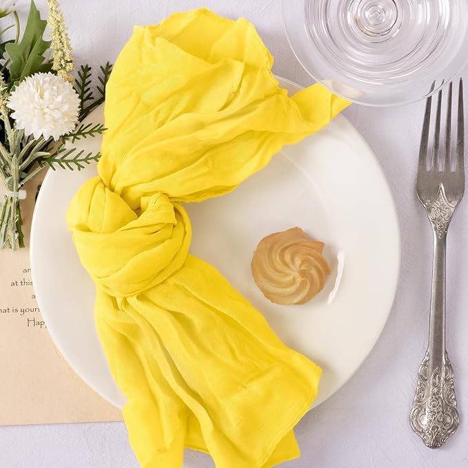 MLMC 10 Pack Cheesecloth Napkins Washable Cloth Napkins 21"x21" Boho Reusable Table Napkins in Bulk for Back to School Bridal Baby Shower Events Table Decor Yellow