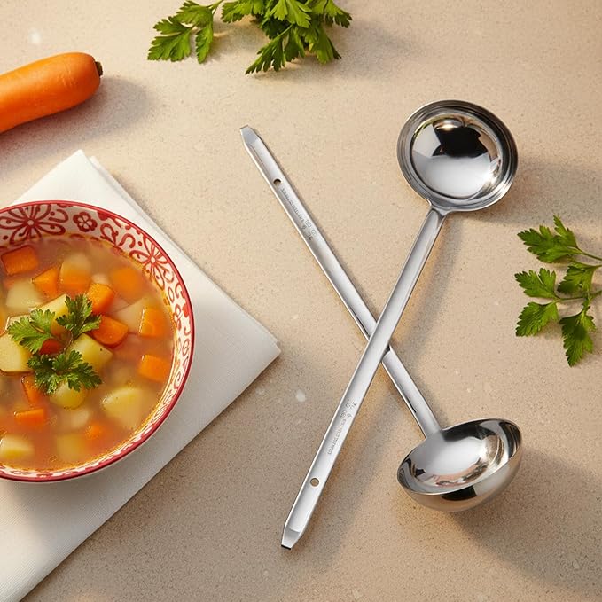 6 Pcs Stainless Steel Ladle Soup Handle Ladle with Long Hooked Handles Metal Kitchen Soup Ladles Spoon Cooking Utensil for Serving, Cooking, Stirring, Portioning Kitchen Restaurant Accessories(6 oz)