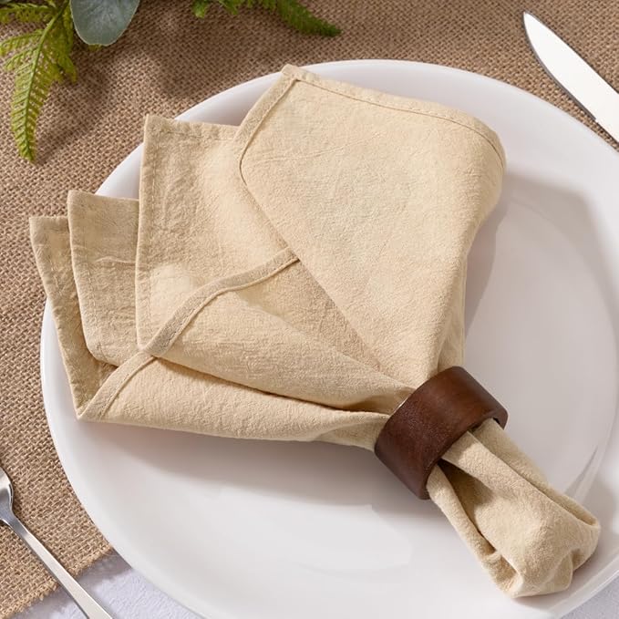 MLMW Champagne Gold Linen Cloth Napkins Set of Spring Easter Cotton Napkins Cloth Bulk Washable Dinner Napkins 16"×16" for Wedding Party Baby Bridal Shower Birthday Table Decor