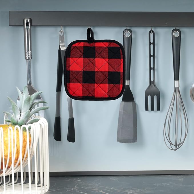 Joyhalo 4 Pack Pot Holders for Kitchen,Cotton Oven Holder with Great Heat Resistance,Non Slip Hot Pads for Kitchen Clearance,Black and Red
